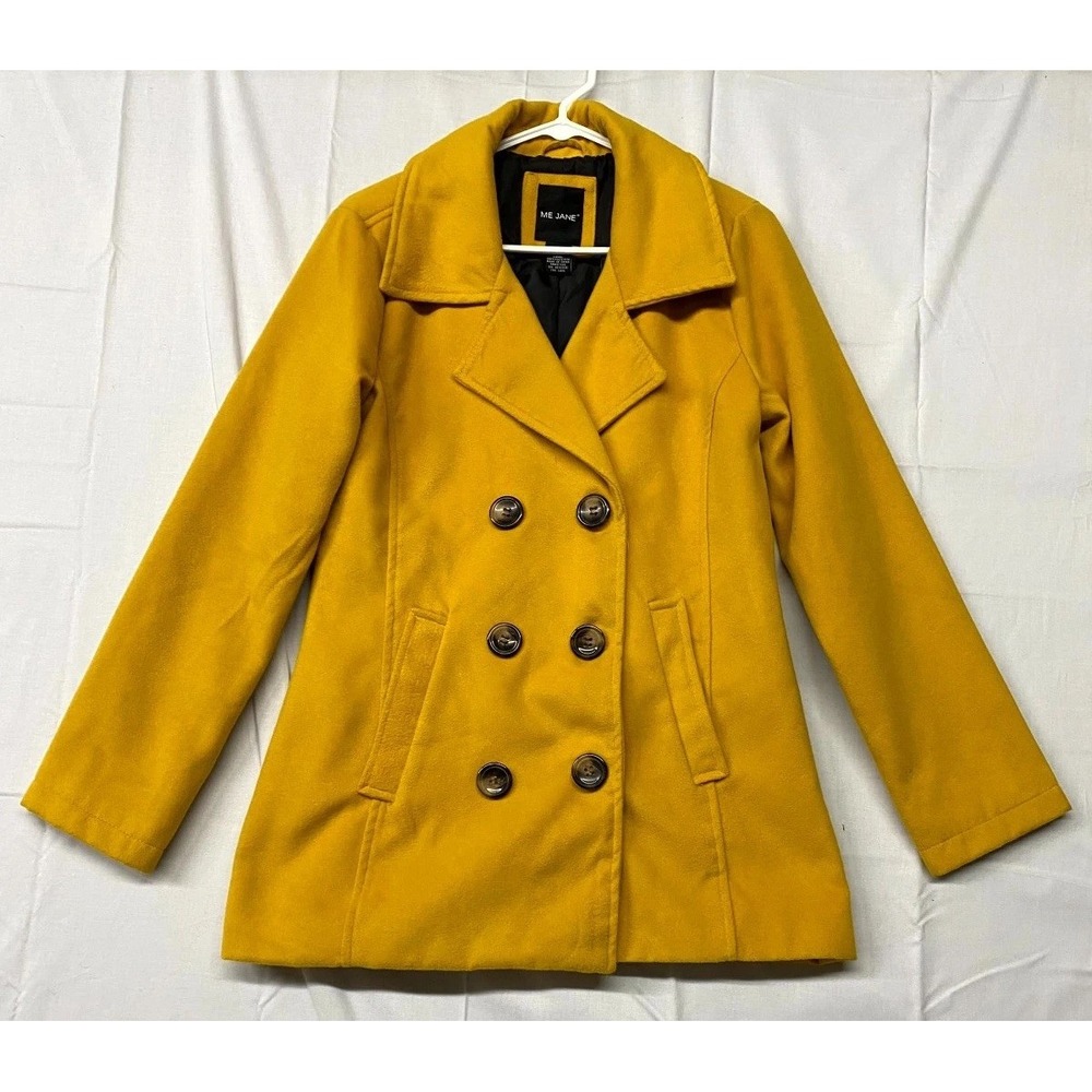 Me Jane Pea Coat Womens Large Yellow Double Breasted Winter Button Front Jacket